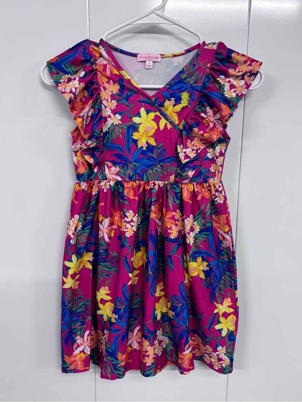 TOMMY BAHAMA toddler girl dress Size 6 Hawaiian floral Pink Ruffles Vacation